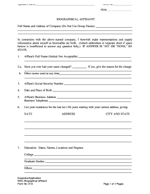 NAIC Biographical Affidavit