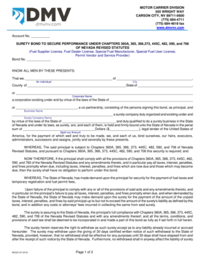 Nevada Fuel Tax Surety Bond Form