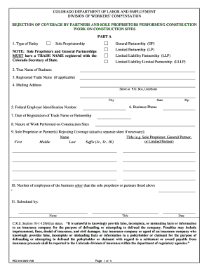 Colorado Workers' Compensation Rejection Form