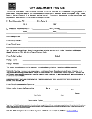 Pawn Shop Affidavit (PWD 778)