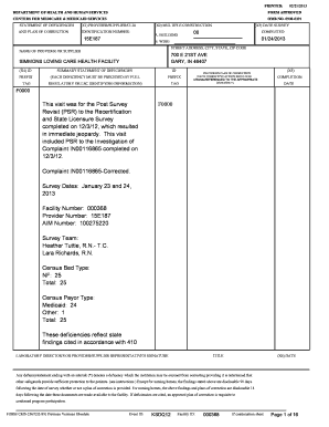 CMS-2567 Statement of Deficiencies and Plan of Correction