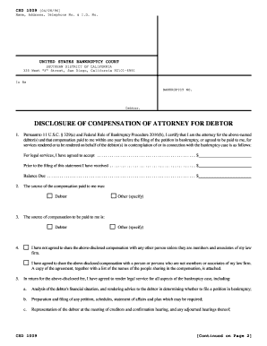 Disclosure of Attorney Compensation for Debtor