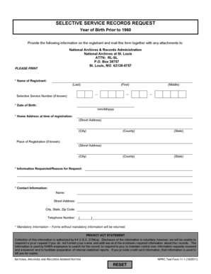 Selective Service Records Request Form