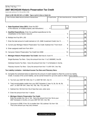 Michigan Historic Preservation Tax Credit Form 3581