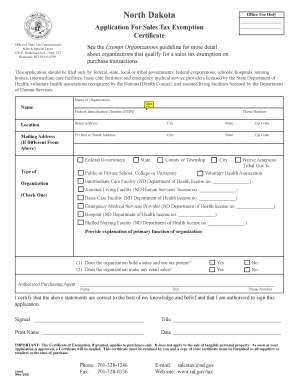 North Dakota Sales Tax Exemption Certificate Application