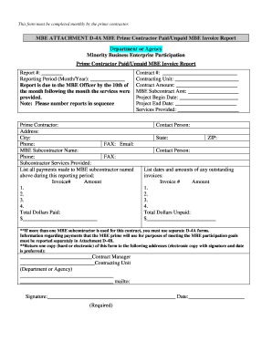 MBE Prime Contractor Paid/Unpaid Invoice Report
