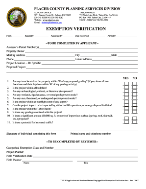 Placer County Exemption Verification Form