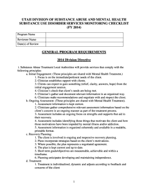 Substance Use Disorder Services Monitoring Checklist