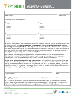 Authorization for Release of Patient Health Information