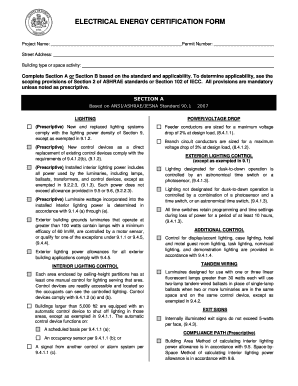 Electrical Energy Certification Form