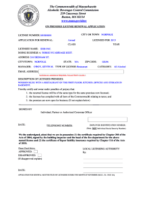 Massachusetts Alcoholic Beverages License Renewal Application