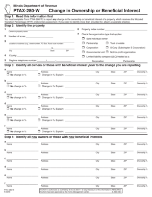 Illinois PTAX-280-W Change in Ownership Form