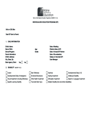 Maine Individualized Education Program Form