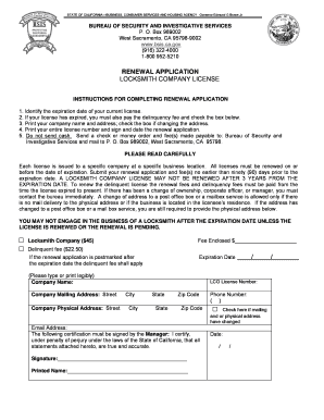 Locksmith Company License Renewal Application