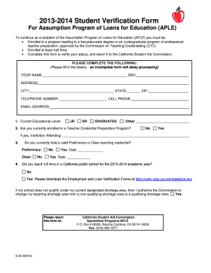 2013-2014 Student Verification Form