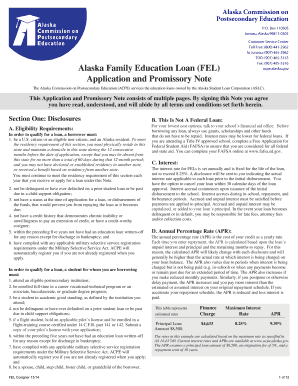 Alaska Family Education Loan Application and Promissory Note