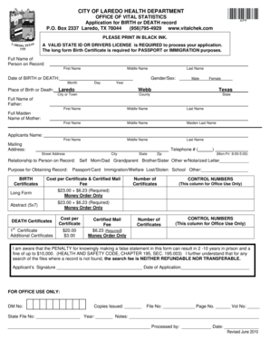 Texas Birth or Death Record Application
