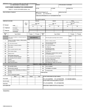 USDA Container Examination Worksheet