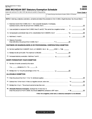 Michigan SBT Statutory Exemption Schedule C-8043