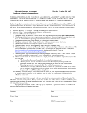 Microsoft Campus Agreement Employee Acknowledgement Form
