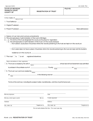 Michigan Registration of Trust Form