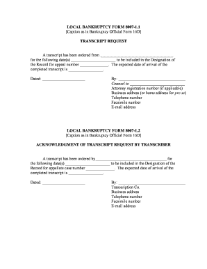 Bankruptcy Transcript Request Form