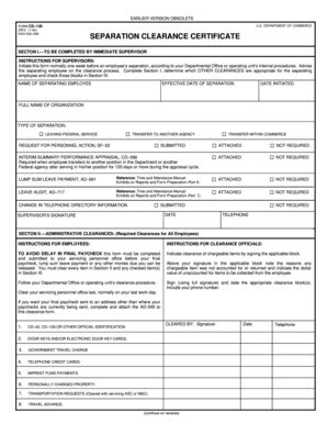 US Department of Commerce Separation Clearance Certificate