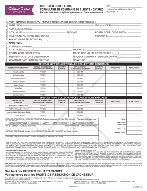 Customer Order Form Ontario