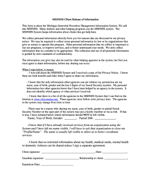 Michigan Client Release of Information Form