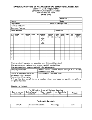Service Request Form for LCMS Analysis