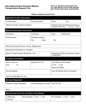 Idaho Medicaid Non-Emergent Medical Transportation Request Form