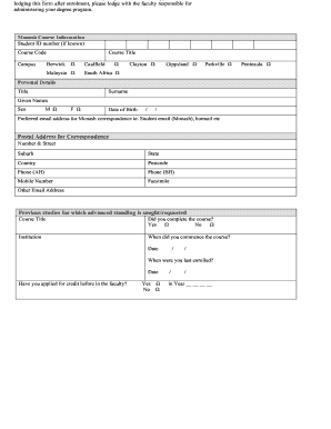 Monash Advanced Standing Application Form