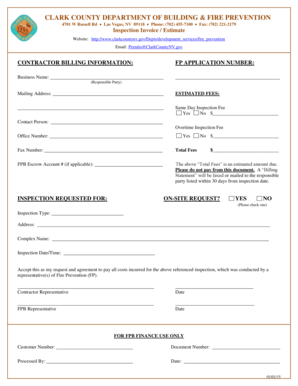Clark County Inspection Invoice Estimate