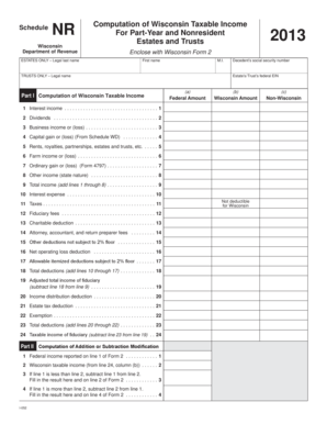 Wisconsin Schedule NR Form 2013
