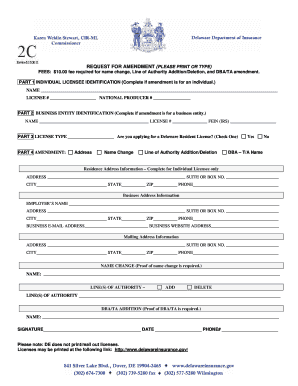 Delaware License Amendment Form