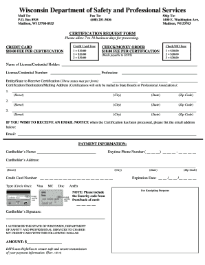 Wisconsin Certification Request Form