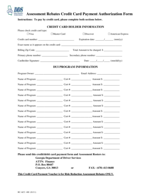 Assessment Rebates Credit Card Payment Authorization Form