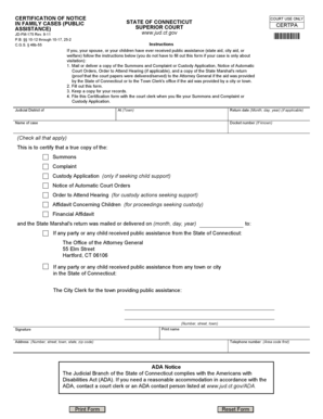 Connecticut Certification of Notice