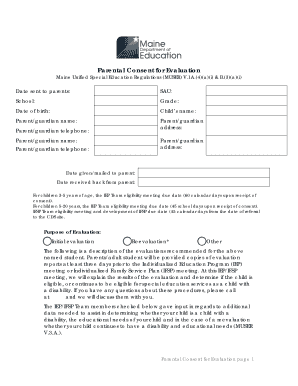 Parental Consent for Evaluation