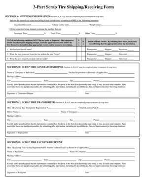 Scrap Tire Shipping/Receiving Form