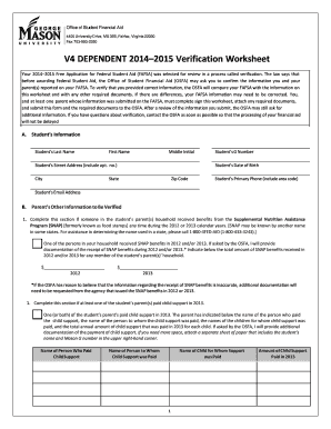 2014–2015 Dependent Verification Worksheet