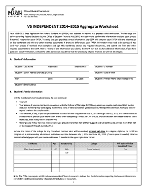 2014–2015 Independent Verification Worksheet