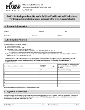 2013-14 Independent Household Size Verification Worksheet