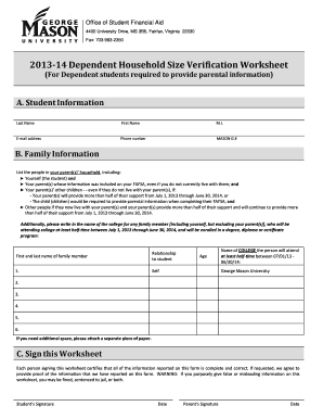 2013-14 Dependent Household Size Verification Worksheet