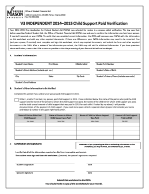 2014–2015 Child Support Paid Verification Form