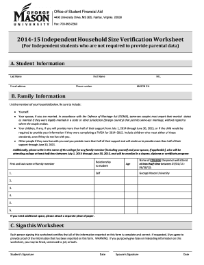 2014-15 Independent Household Size Verification Worksheet