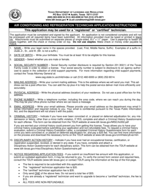 Texas Air Conditioning and Refrigeration Technician Application