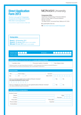 Monash University Postgraduate Application Form