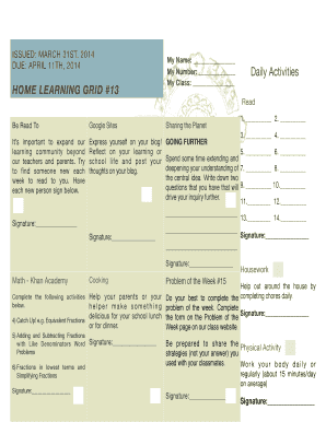 Home Learning Grid 13
