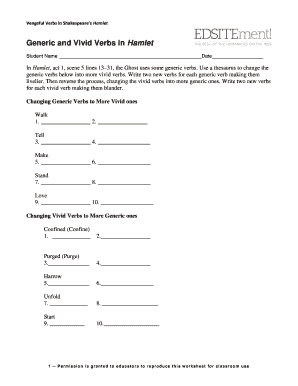 Hamlet Verb Worksheet